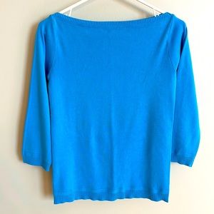 Benetton womens turquoise blue boat neck 3/4 sleeve sweater, size S small